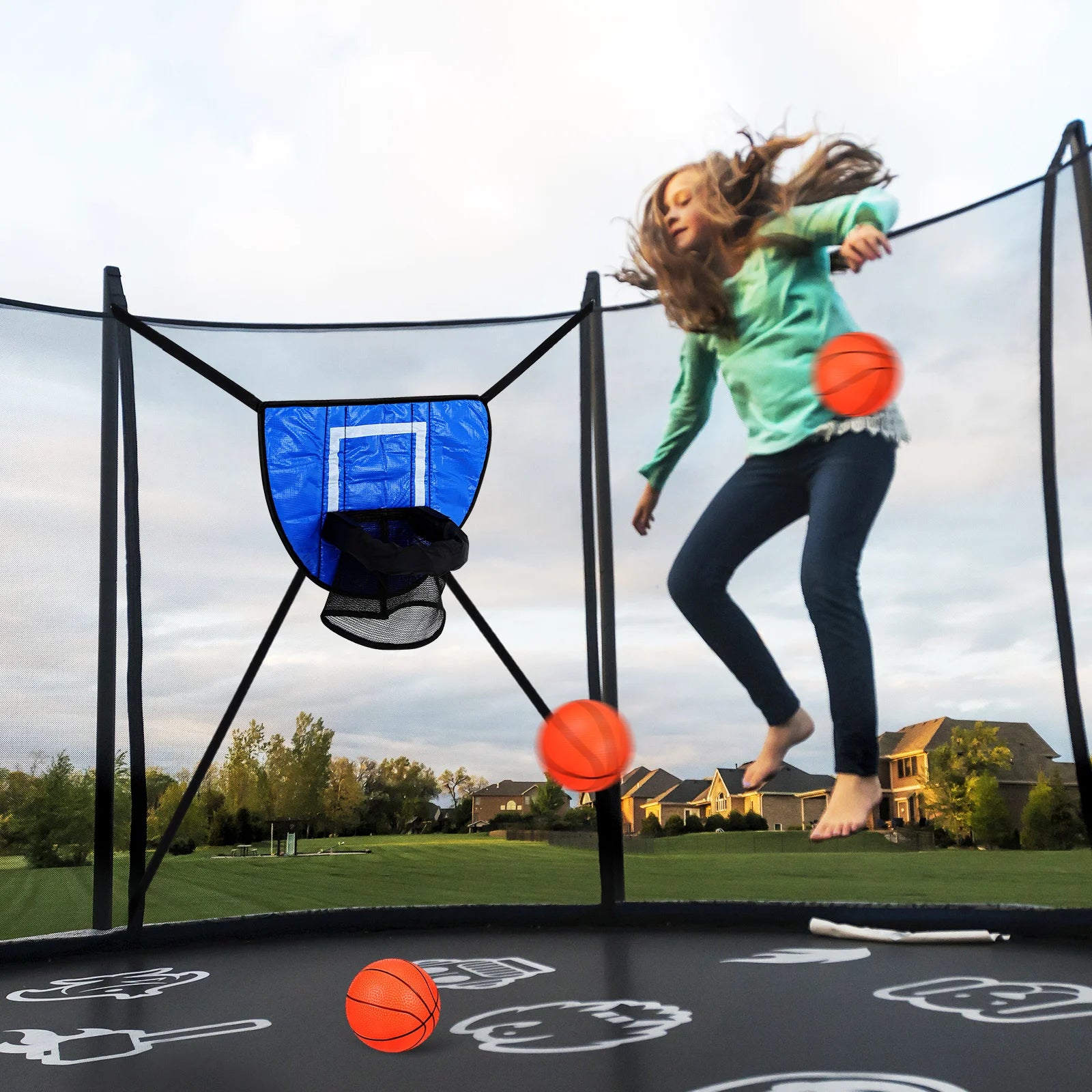 1 Set Trampoline Basketball Hoop – Complete Indoor Game Kit with PVC Hoop, Basketballs, and Inflator, Compact and Easy to Install