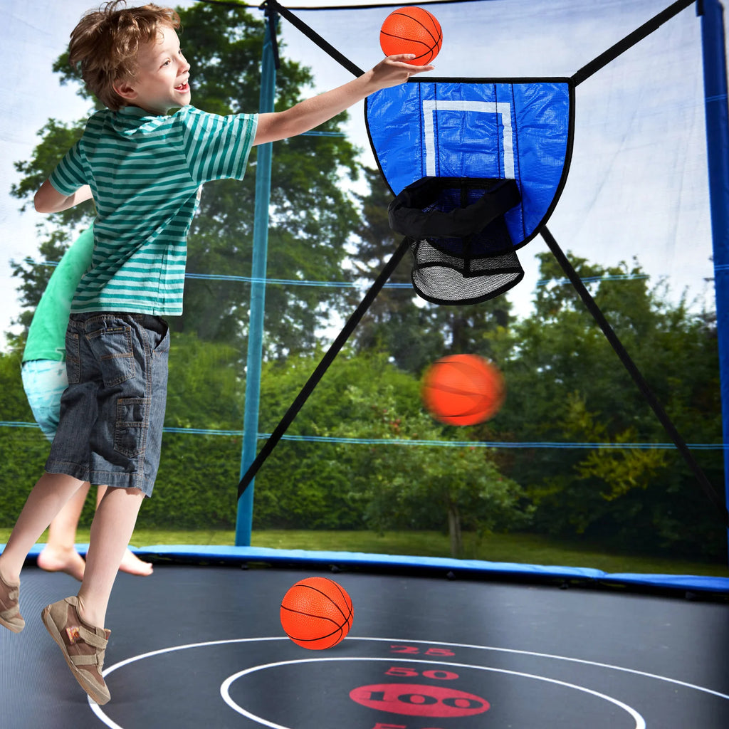 1 Set Trampoline Basketball Hoop – Complete Indoor Game Kit with PVC Hoop, Basketballs, and Inflator, Compact and Easy to Install