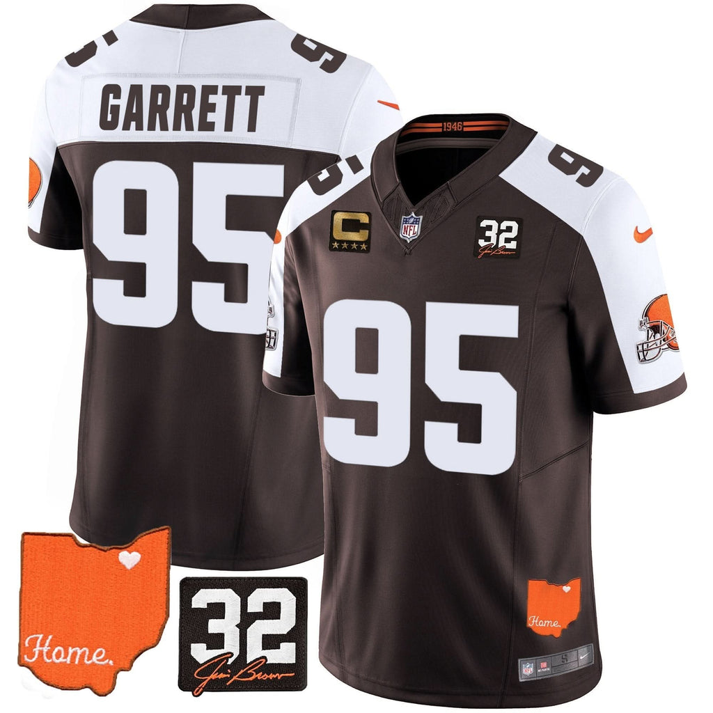 Browns #32 Jim Brown Memorial & Home Patch Vapor Limited Jersey - All Stitched