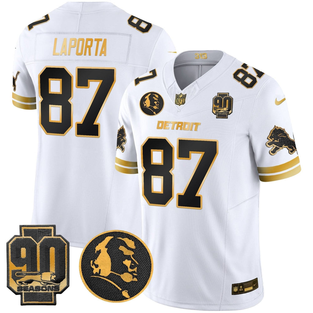 Detroit Lions 2024 90th & John Madden Patch Gold Vapor Limited Jersey V2 - All Stitched