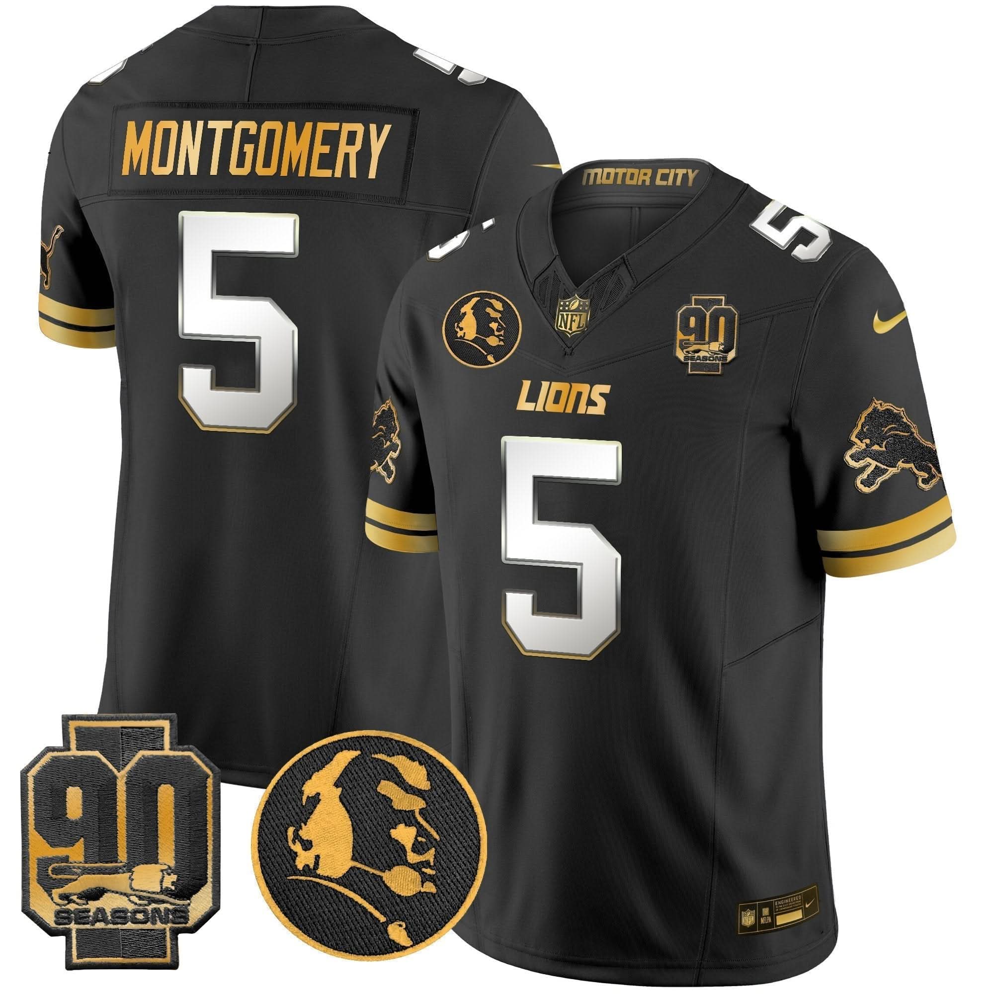 Detroit Lions 2024 90th & John Madden Patch Gold Vapor Limited Jersey V2 - All Stitched