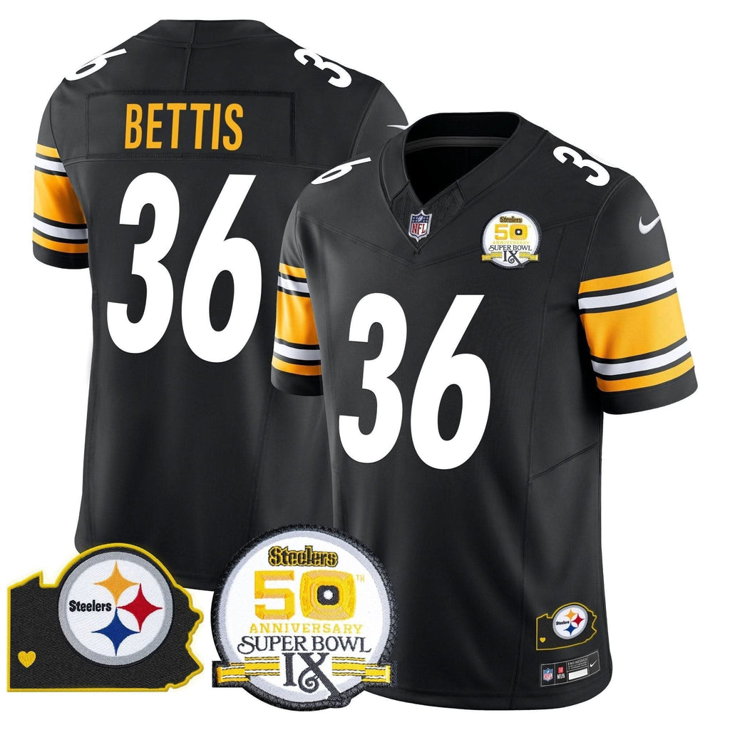 Steelers 50th Anniversary Of Super Bowl IX & Map Patch Vapor Limited Jersey - All Stitched
