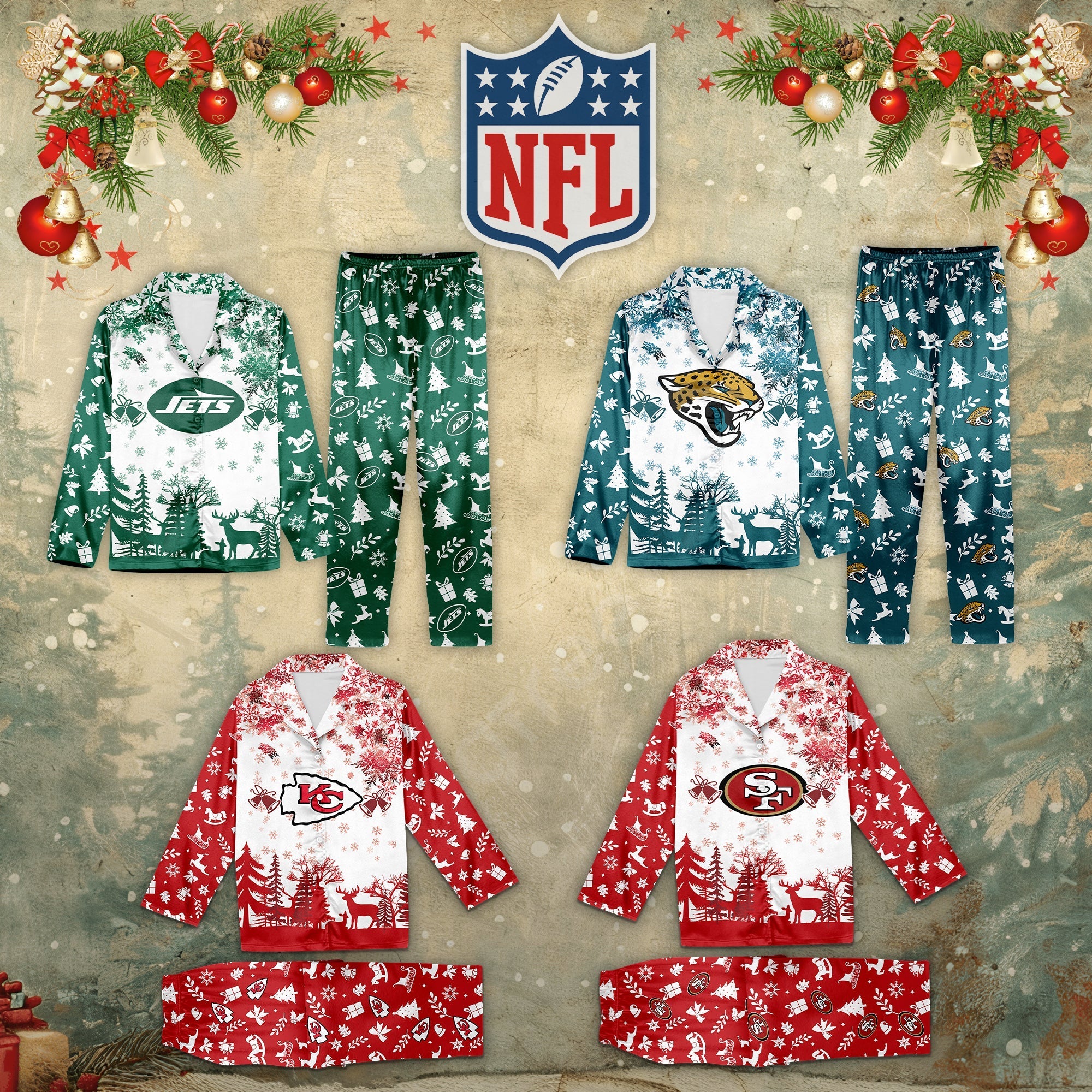 NFL Team Christmas Theme 3D Pajamas